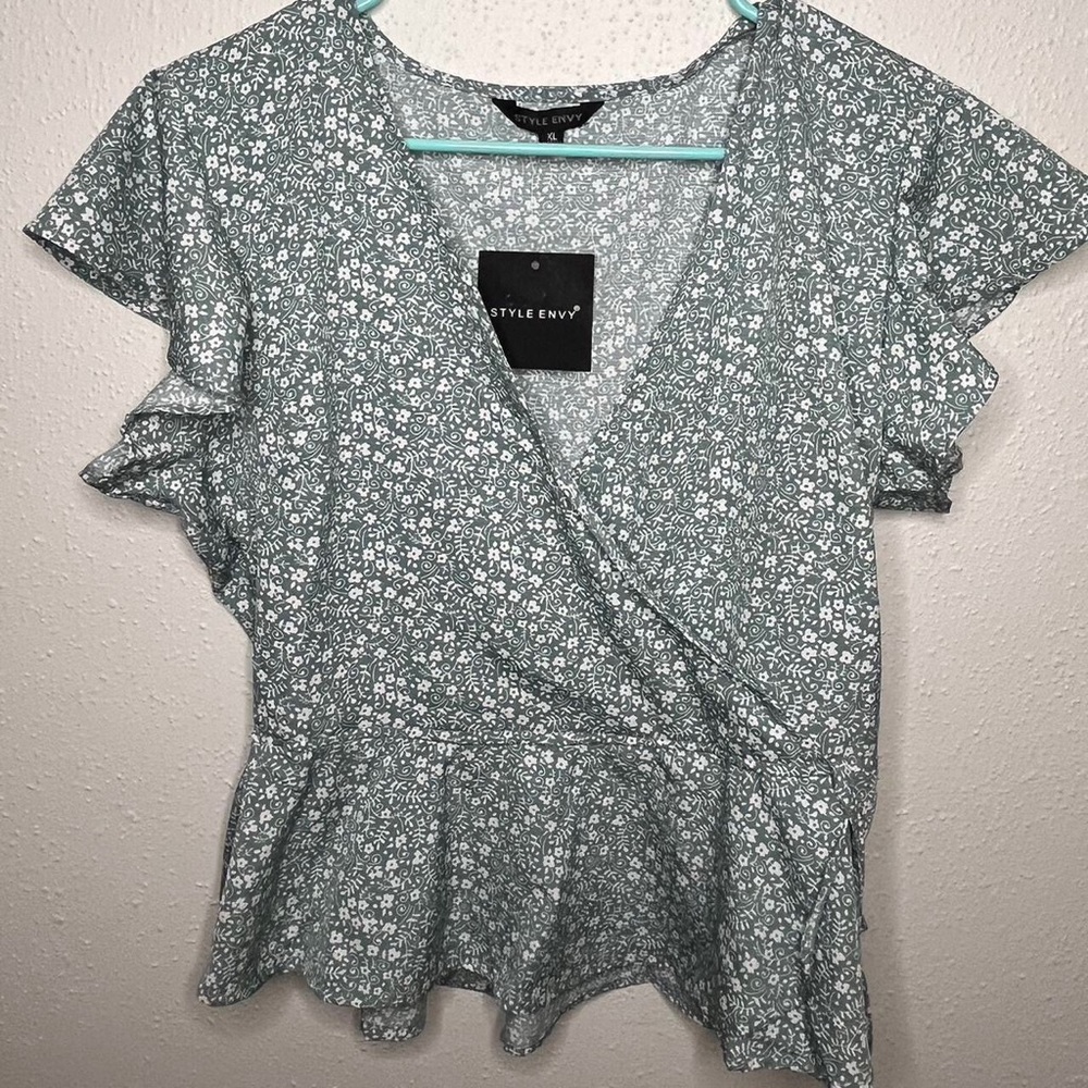 Green flowered top